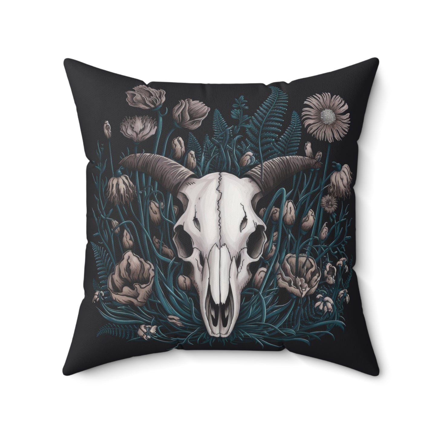 Floral Ram Skull Faux Suede