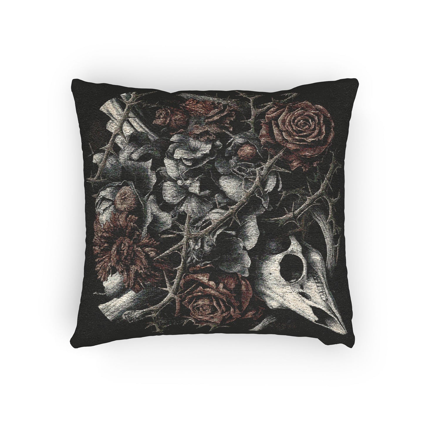 C-7 Raven Skull & Roses Woven Pillow