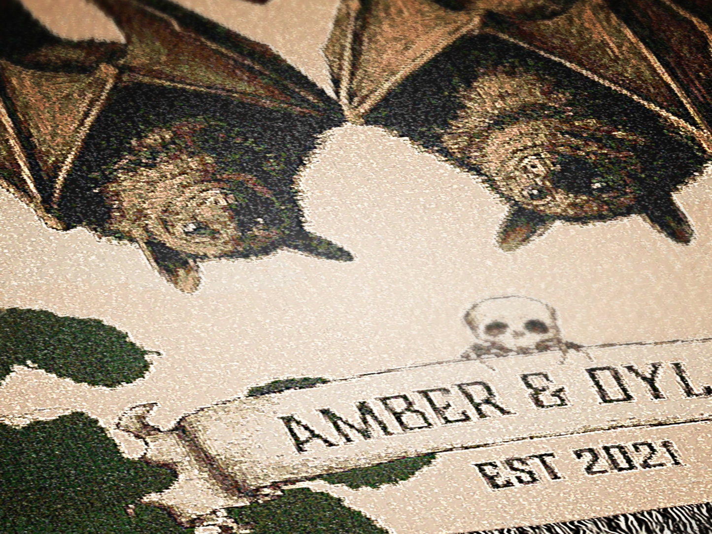 Personalized Bat Couple Woven Blanket, Cozy Decor for Halloween, Unique Gift for Bat Lovers, Customizable Throw Blanket, Autumn Home Accents