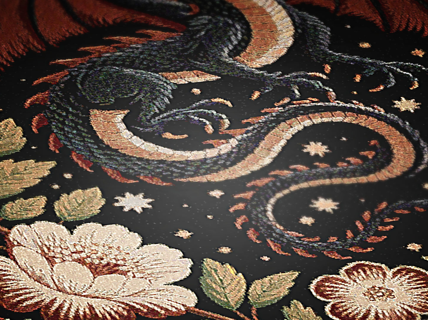 Medieval Floral Dragon Large Wall Tapestry Blanket, Mythical Fantasy Woven Wall Art Throw, Forest Castlecore Whimsigoth Cottagecore Decor