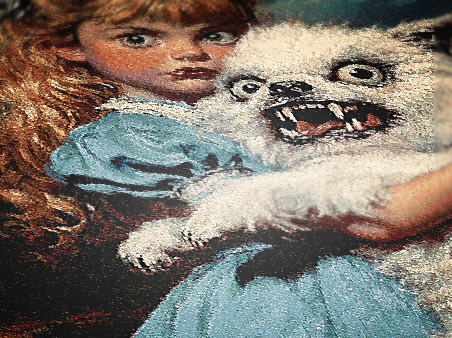 Creepy Girl and her Ugly Dog Jacquard Woven Tapestry, Kitsch Victorian Goth Wall Hanging, Surreal Weird Dog Owner Gift, Cute Winter Blanket