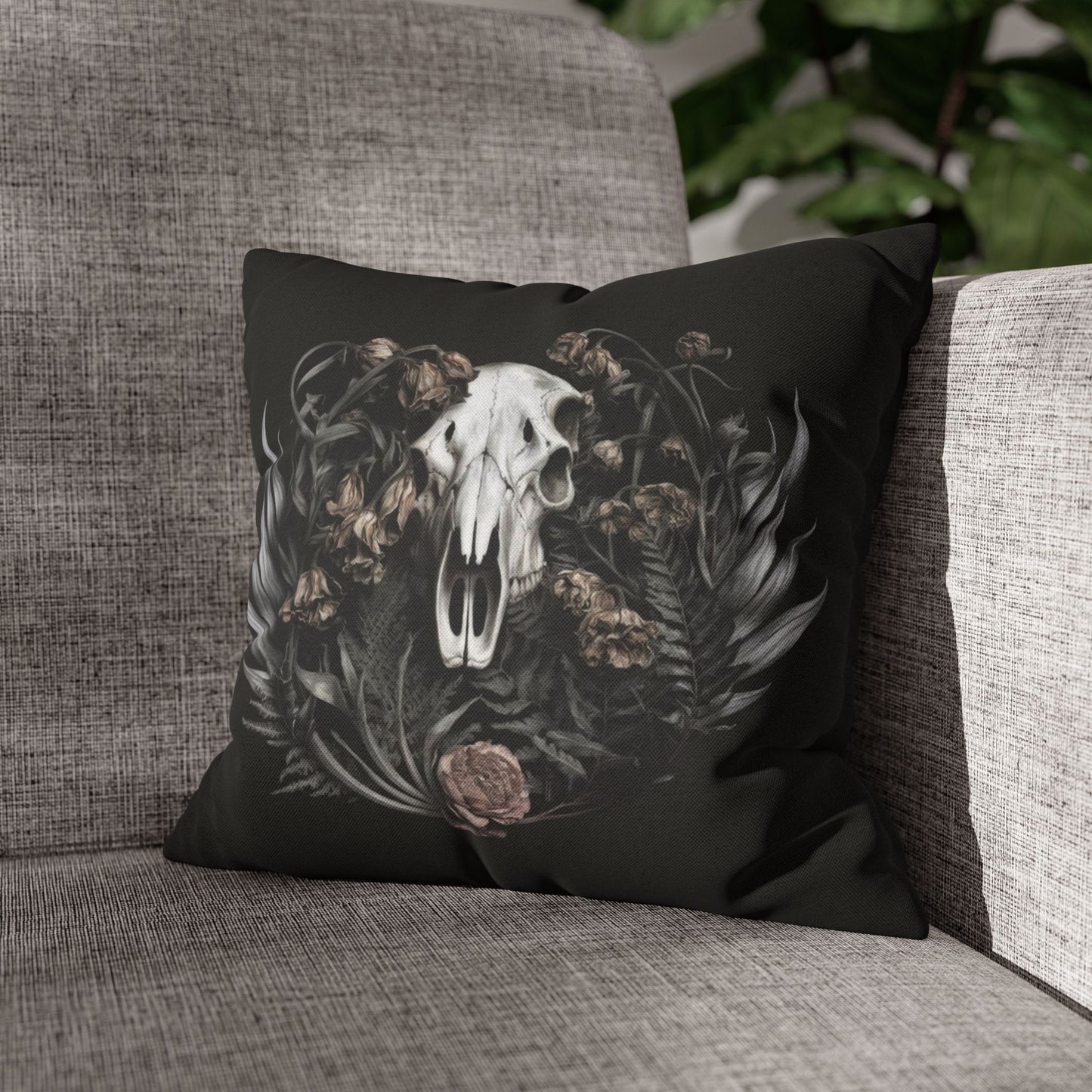 C-2 Botanical Ram Skull Woven Pillow