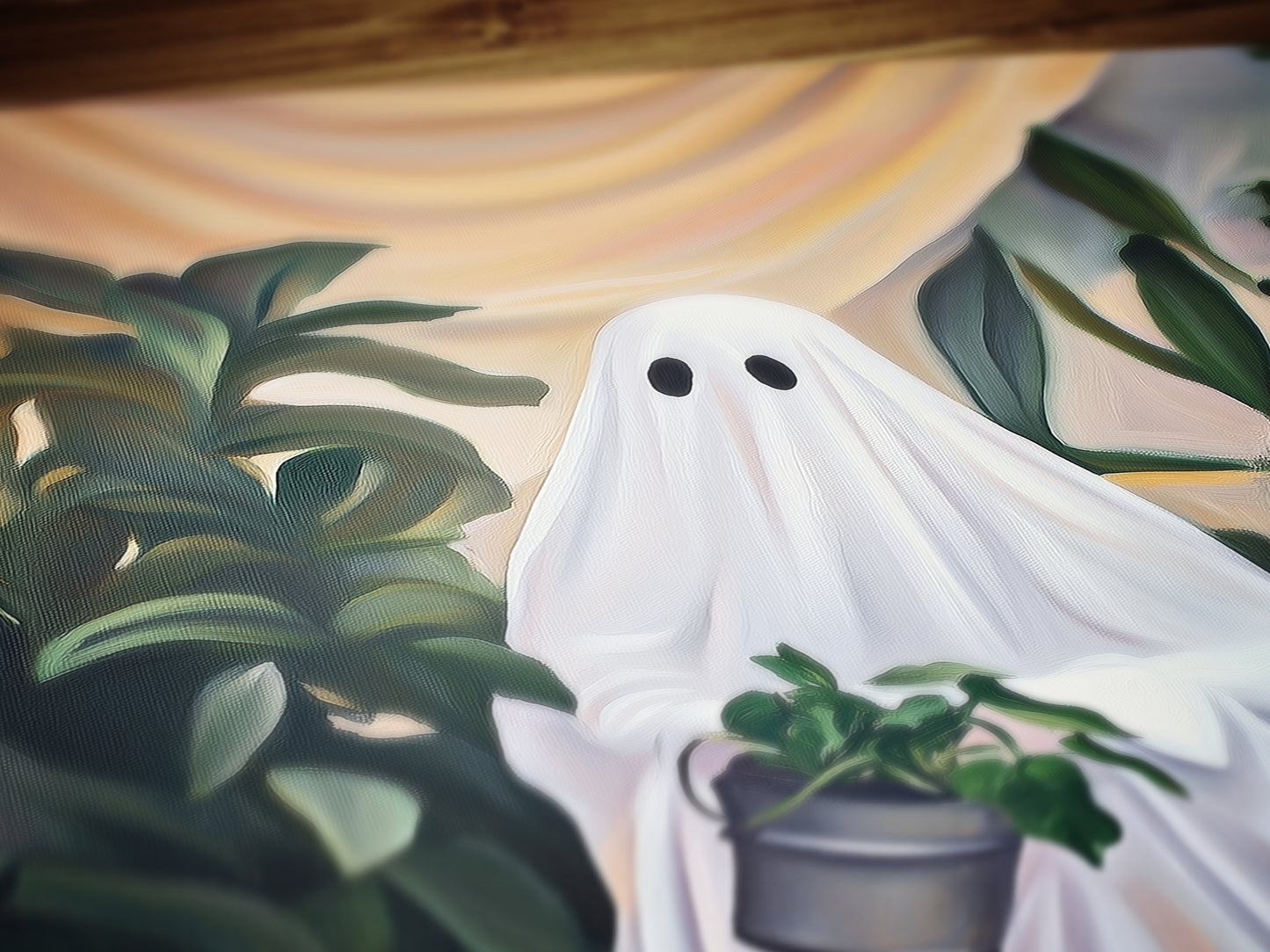 Retro Houseplant Lover Ghost Painting, Victorian Spooky Art Print, Dark Academia, Haunting Ghost, Plant Lover Weird Art Decor Gifts
