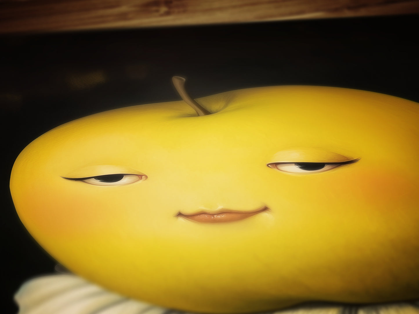 Cute Pensive Apple Poster, Antique Fruit Art Print, Renaissance Food Portrait, Surreal Still Life Painting, Quirky Weird Funny Kitchen Decor