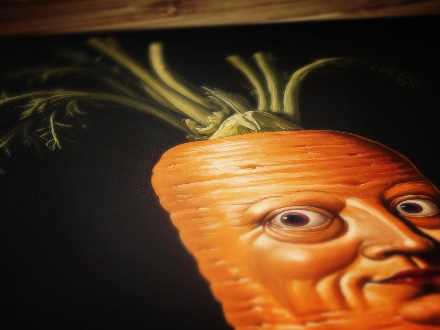 Concerned Carrot Poster, Antique Vegetables Art Print, Renaissance Food Portrait, Surreal Still Life Painting, Weirdcore Kitchen Decor