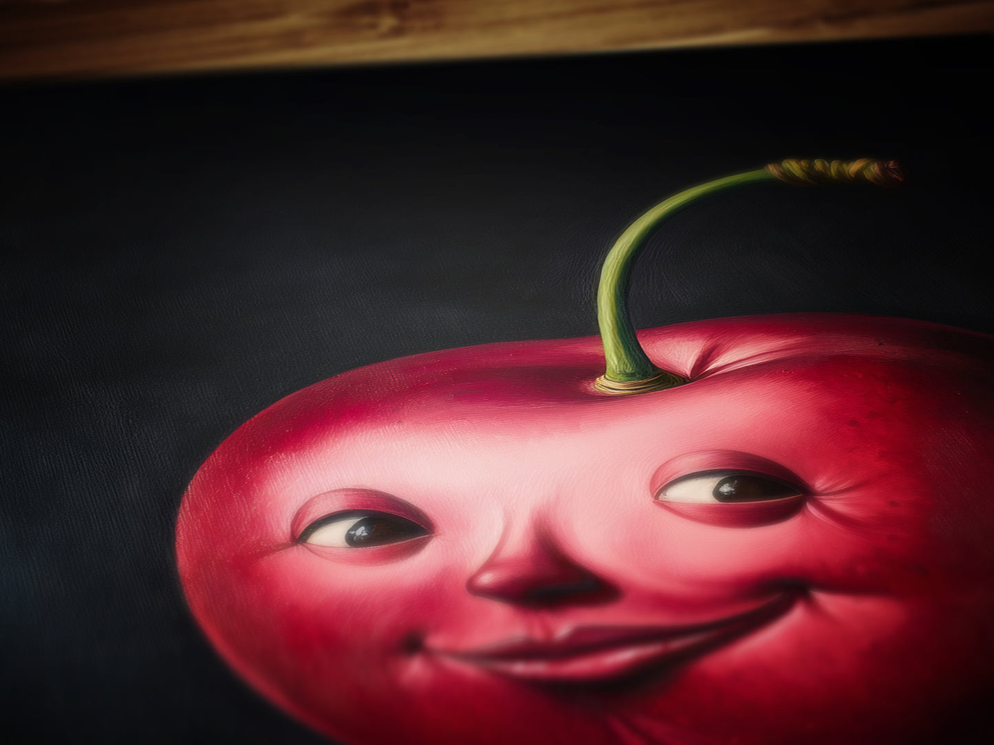 Cute Pensive Cherry Painting, Antique Fruit Art Print, Renaissance Food Portrait, Surreal Still Life Painting, Quirky Weird Kitchen Decor