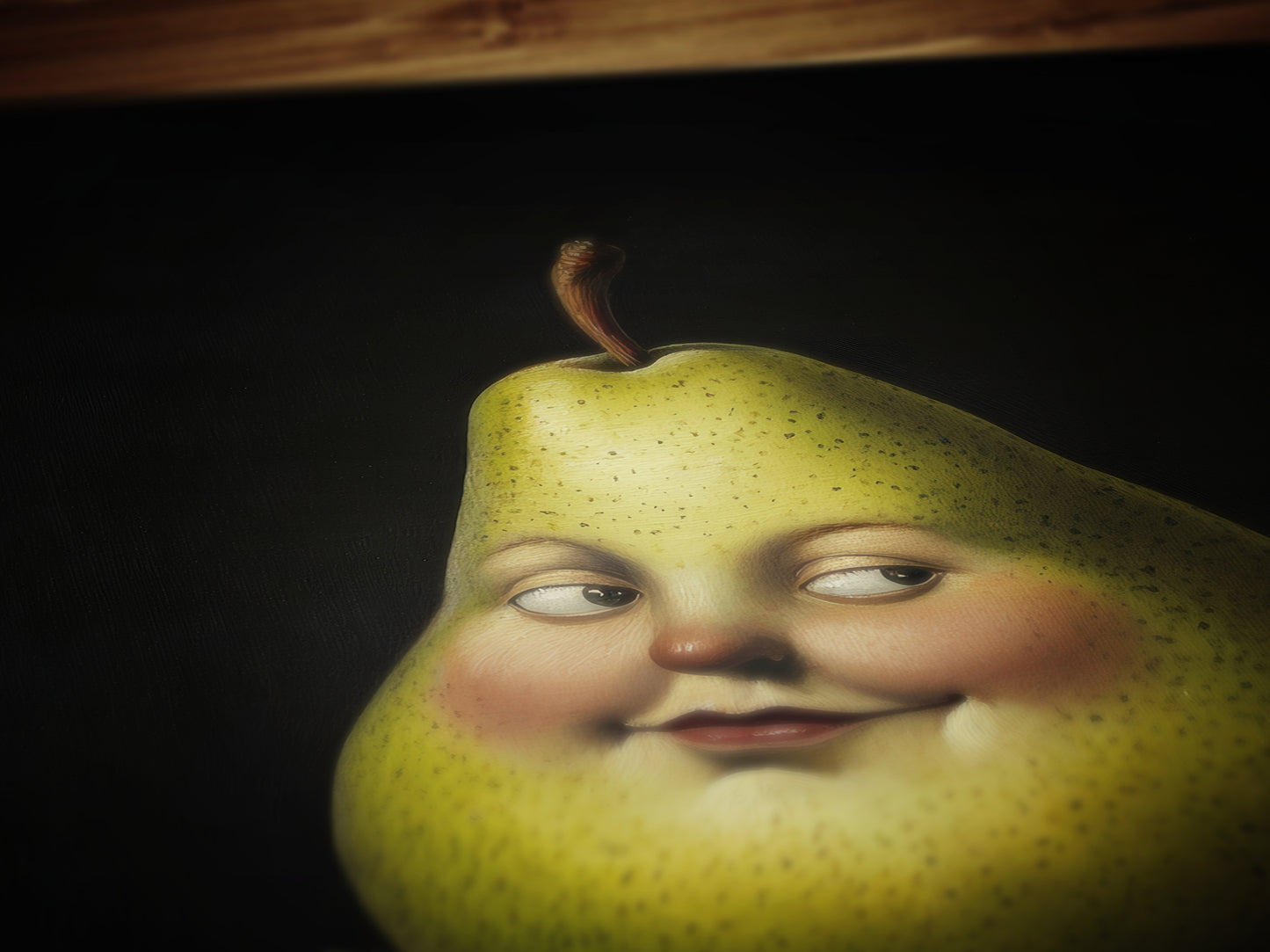 Adorable Pear Poster, Antique Fruit Art Print, Renaissance Food Portrait, Surreal Still Life Painting, Quirky Weirdcore Kitchen Decor