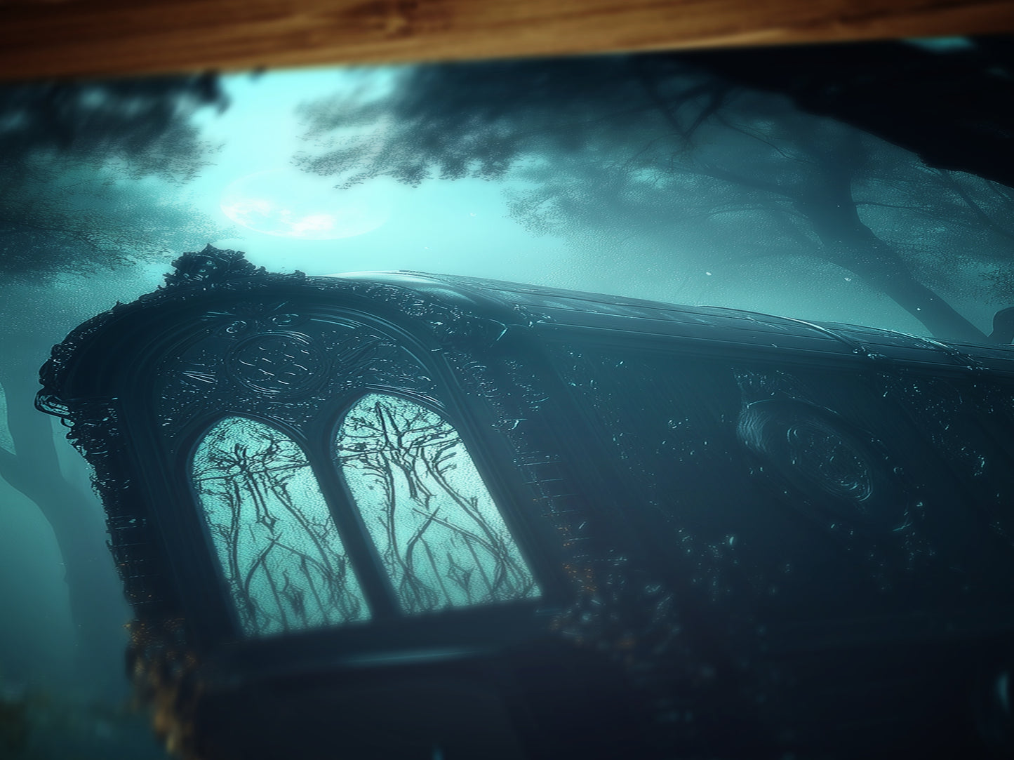 Haunted Caravan Wall Art, Dark Fantasy Print, Gothic Forest Artwork, Whimsigoth Aesthetic Decor, Spooky Vintage Wagon Poster, Dark Academia