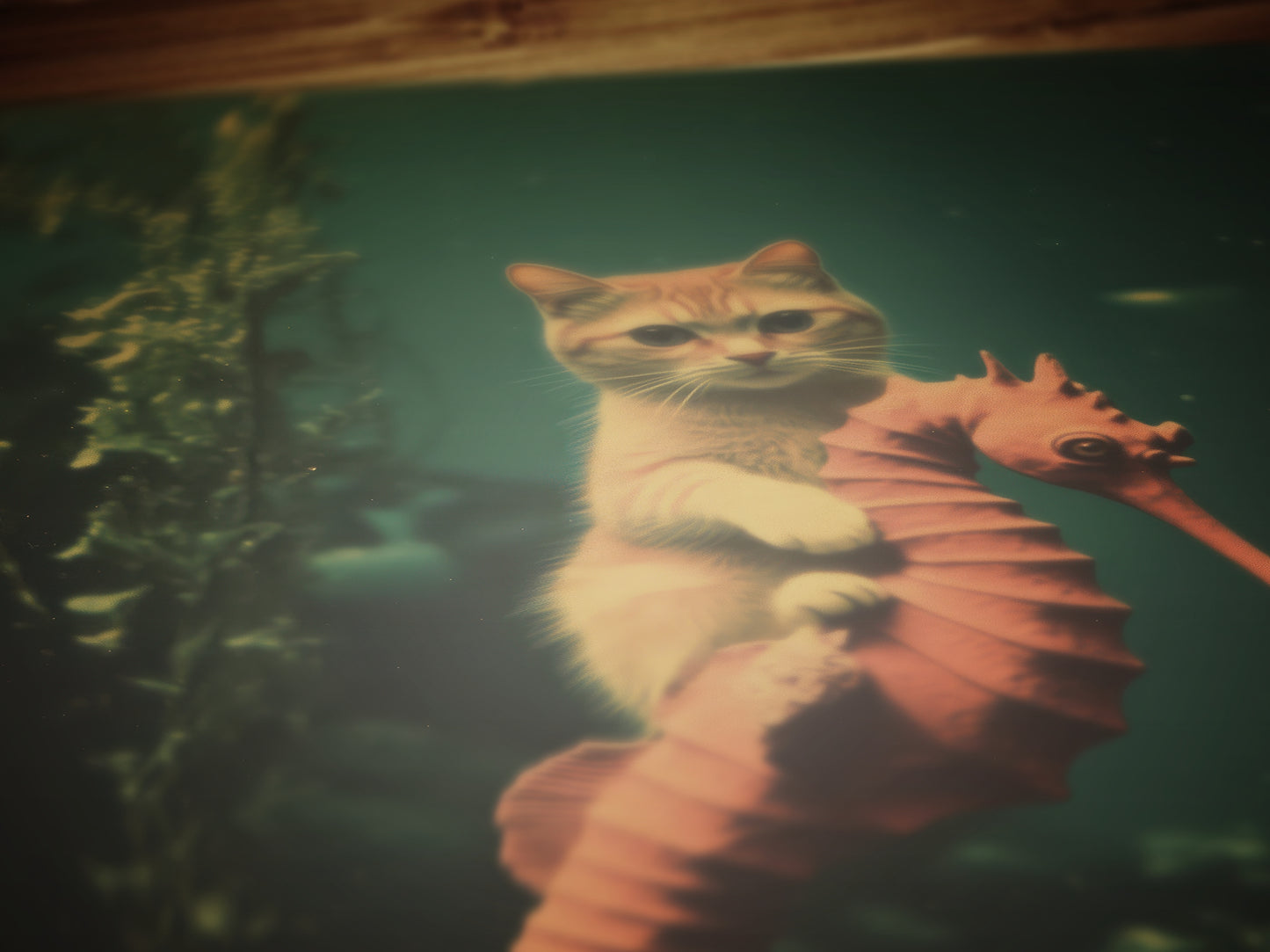 Whimsical Purrmaid Patrol On Seahorse, Quirky Cat Art Print Fantasy Cottagecore Wall Decor Cute Weird Gift Wall Art, Soft Academia Decor