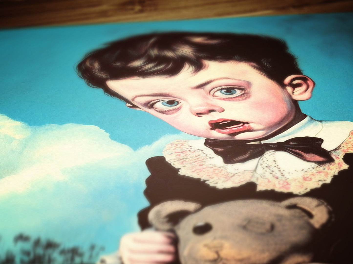 Victorian Child Portrait And His Teddy Bear Poster, Whimsical Eerie Cottagecore Cute Room Decor, Surreal Creepy Wall Art, Quirky Weird Gift