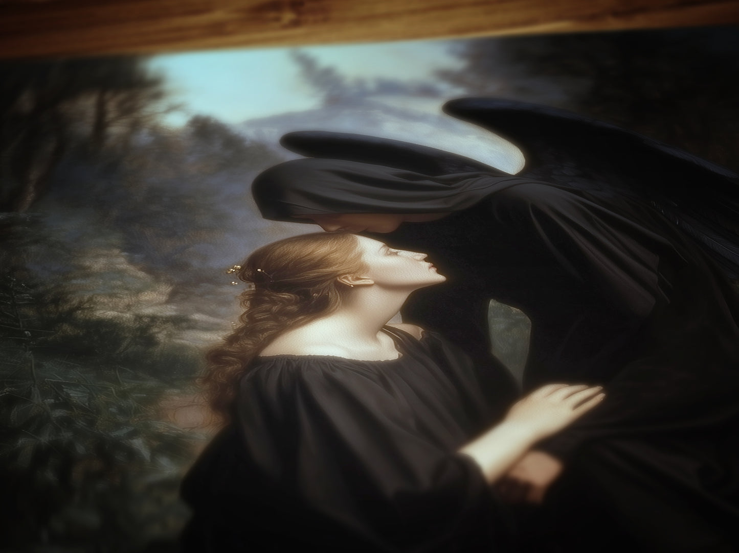 Angel Of Death And Woman, Gothic Art Print, Dark Romantic Wall Decor Poster, Fantasy Grief Painting, Mysterious Witchy Gift For Her