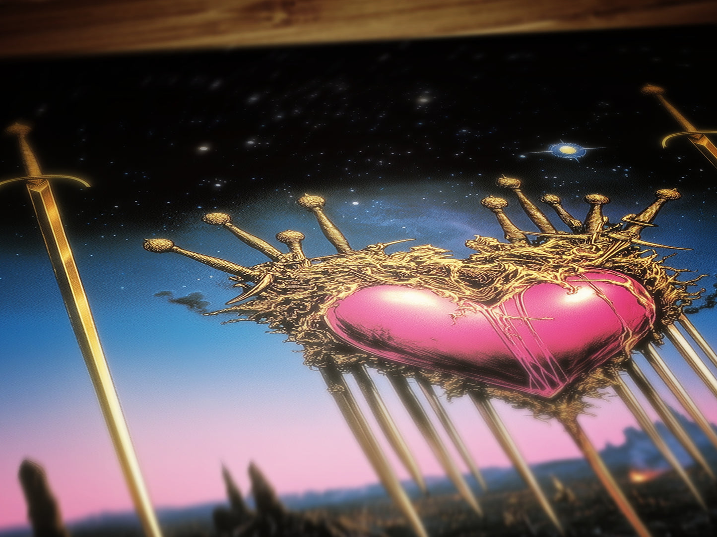 Surreal Sacred Heart with Swords Art Print in Dreamcore Retro Fantasy Style for Whimsigoth Wall Decor and Gothic Romance Aesthetic