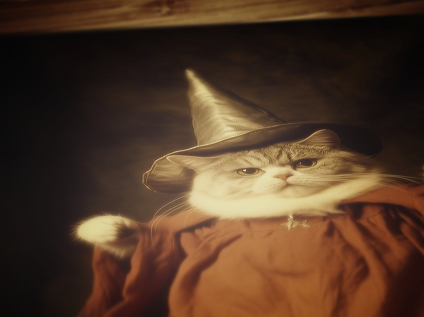 It's LeviOsa! Funny Wizard Fat Cat Wall Art Print with Robes and Wand, Whimsical Animal Lover, Witchcore Decor and Fantasy Gag Poster