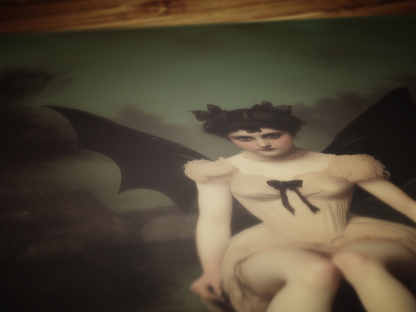 Goddess Lilith, Demon Girl Sitting by Water Art Print Poster, Gothic Whimsigoth Wall Decor Painting, Halloween Dark Fantasy Poster