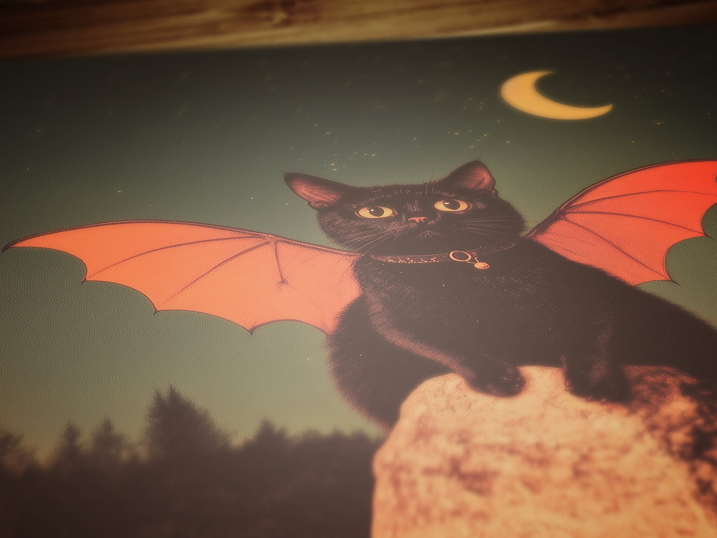 Vampurr, Catula, Bat Winged Black Vampire Cat Art Print, Whimsigoth Halloween Wall Decor, Occult Witchy Fantasy Animal Poster
