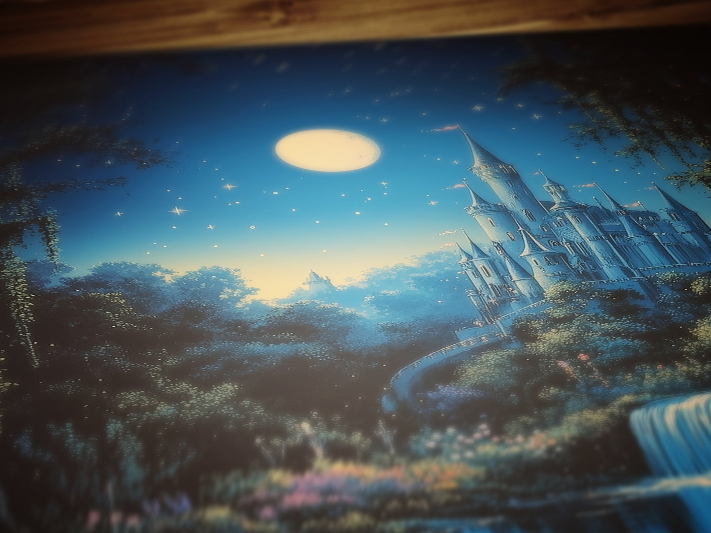 Fairy Tale Castle Under Moonlight, Whimsical Fantasy Landscape Poster Waterfall, Flowers and Stars, Cottagecore Decor, Fairytale Lover Gift