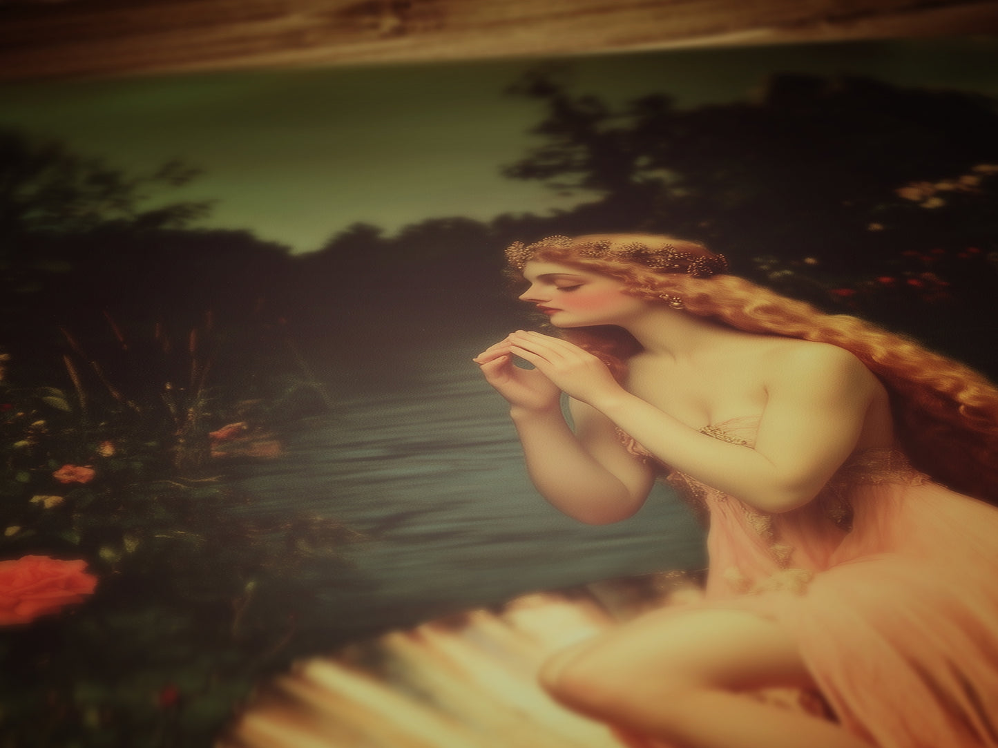 Romantic Greek Mythology Goddess Aphrodite Poster, Venus in Shell Print, Vintage Floral Painting, Dark Romance Whimsical Wall Art Decor