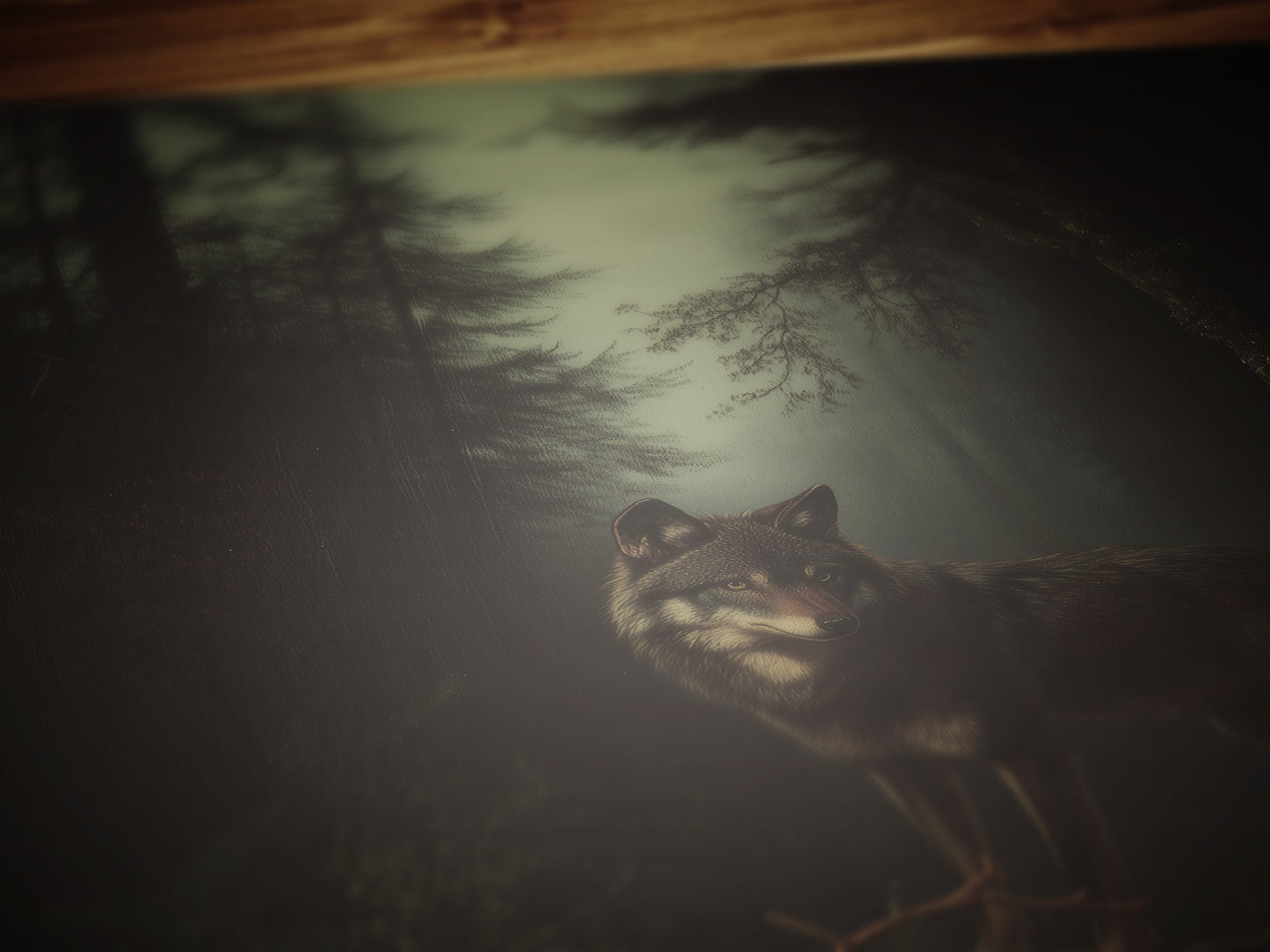 Dark Forest Wall Art, Wolf and Deer Print, Dark Academia Whimsigoth Decor, Fairycore Gothic Painting for Witchy Medieval Rooms