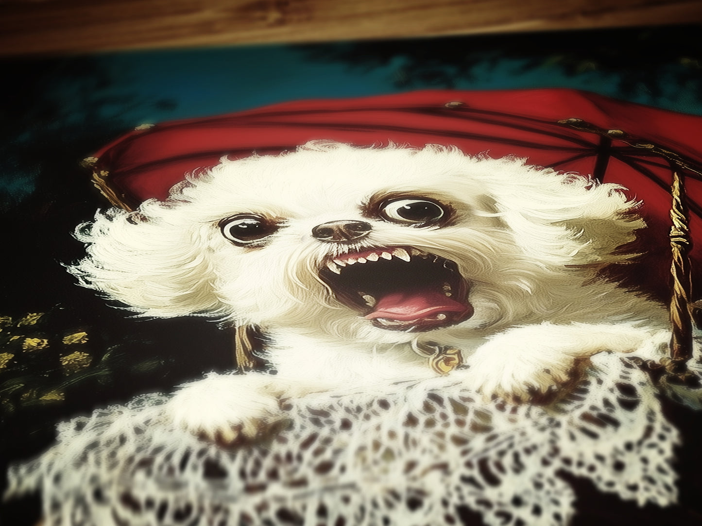 Whimsical Creepy Cute Angry Dog Painting Poster, Funny Surreal Victorian Pets, Whimsigoth Decor Wall Art Print, Weird Items