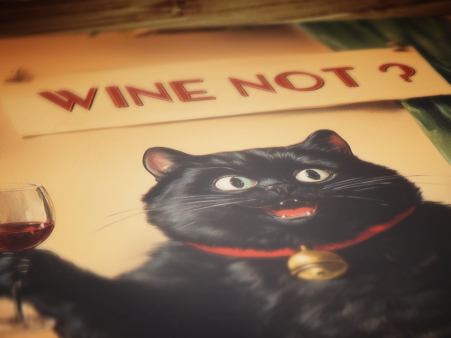 Wine Not Funny Cat Cheers Print, Whimsical Kitty Decor, Retro Kitchen Decor, Dining Room Poster, Fun Girl Dinner Bar Cart Trendy Wall Art