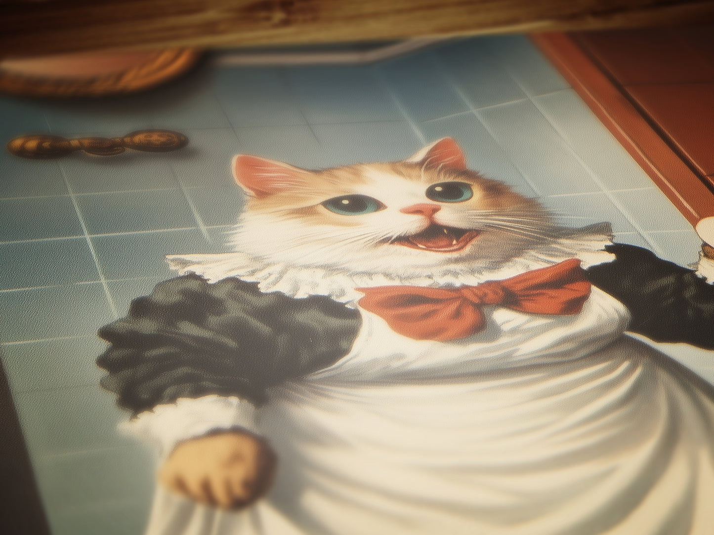 Cat Bathroom Poster, Maid Cat Holding Toilet Paper, Funny Bathroom Print, Quirky Wall Art, Cat Lovers Whimsical Gift, Weird Home Decor