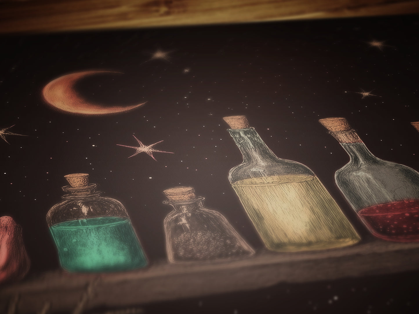 Witchy Potion Shelf Art Print, Dark Fairycore Magical Apothecary Shelf, Potion And Elixir Painting, Goth Cottagecore Witch Decor Poster