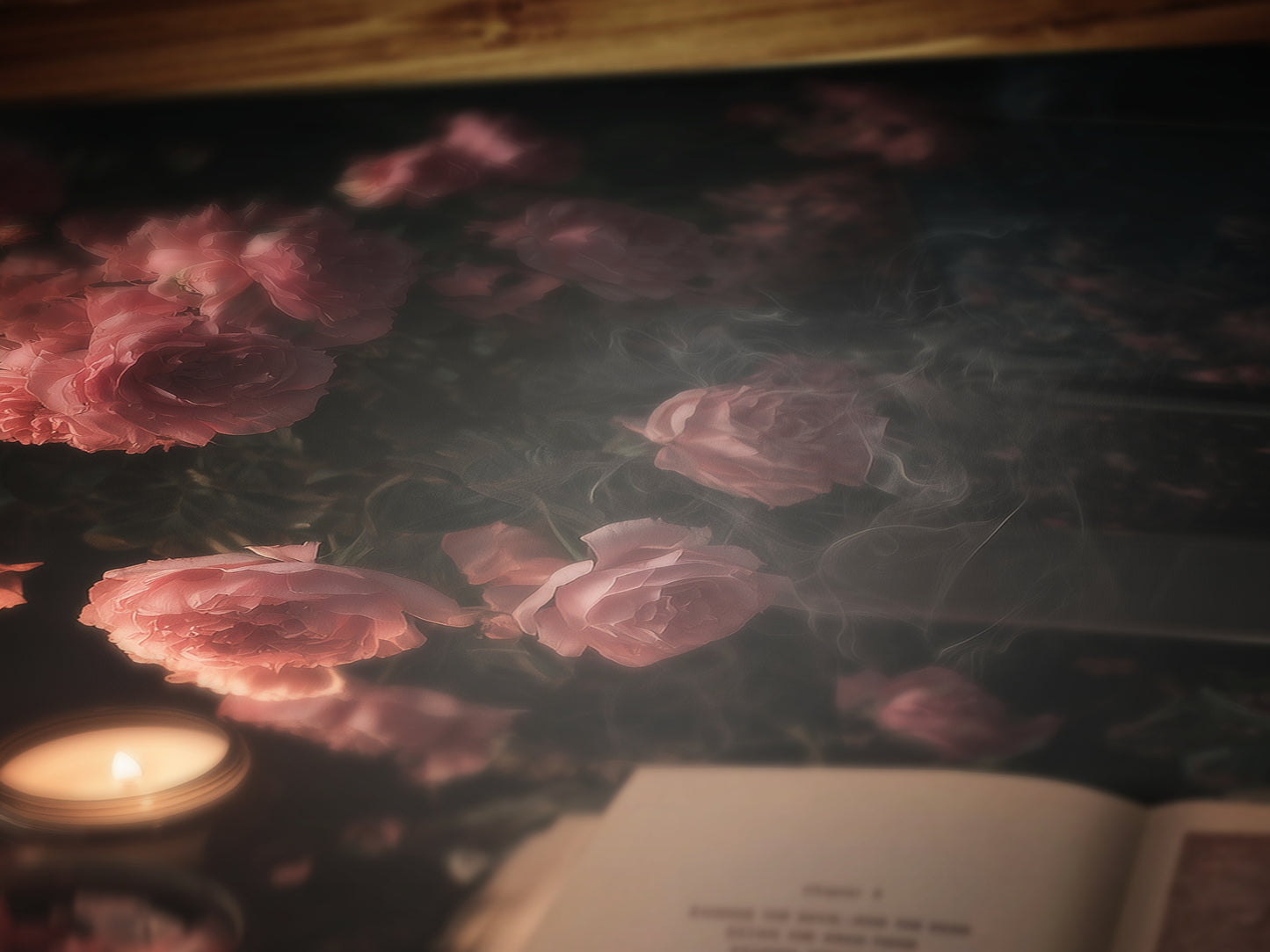 Vintage Floral Witchy Open Grimoire Art Print, Dark Academia Wall Art Book & Roses, Satanic Witchy Pastel Goth, Whimsigoth Decor