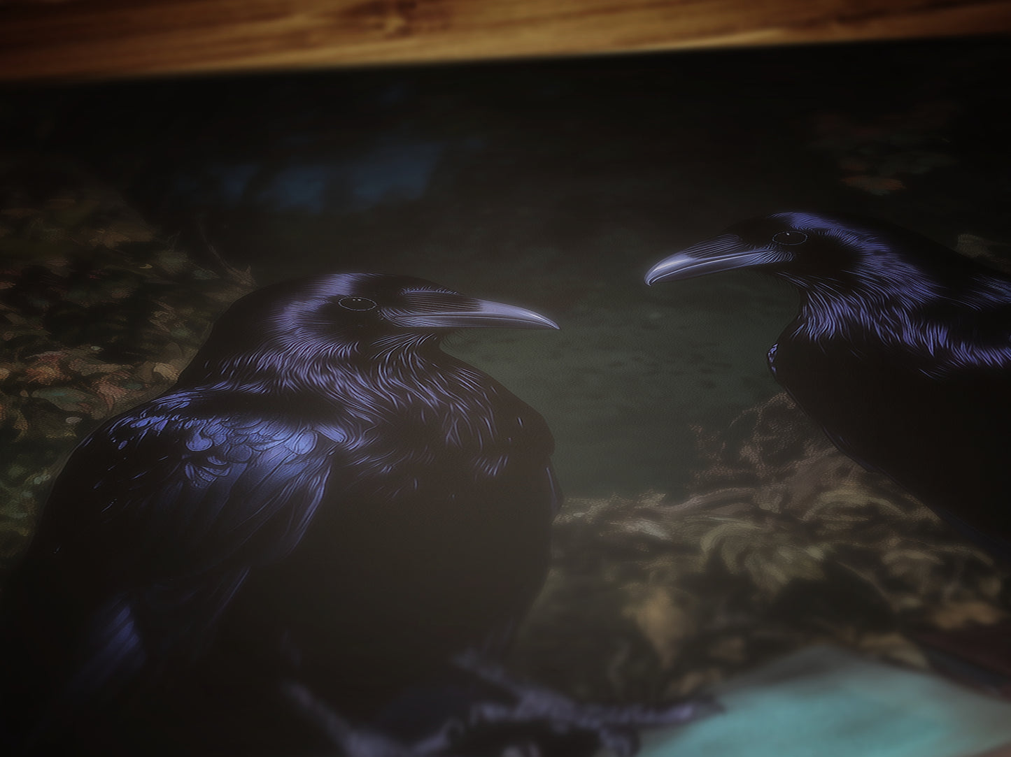 Gothic Raven Couple & Books Art Print, Dark Academia Forest Wall Art, Whimsigoth Decor, Dark Cottagecore Decor, Spooky Wall Art Painting