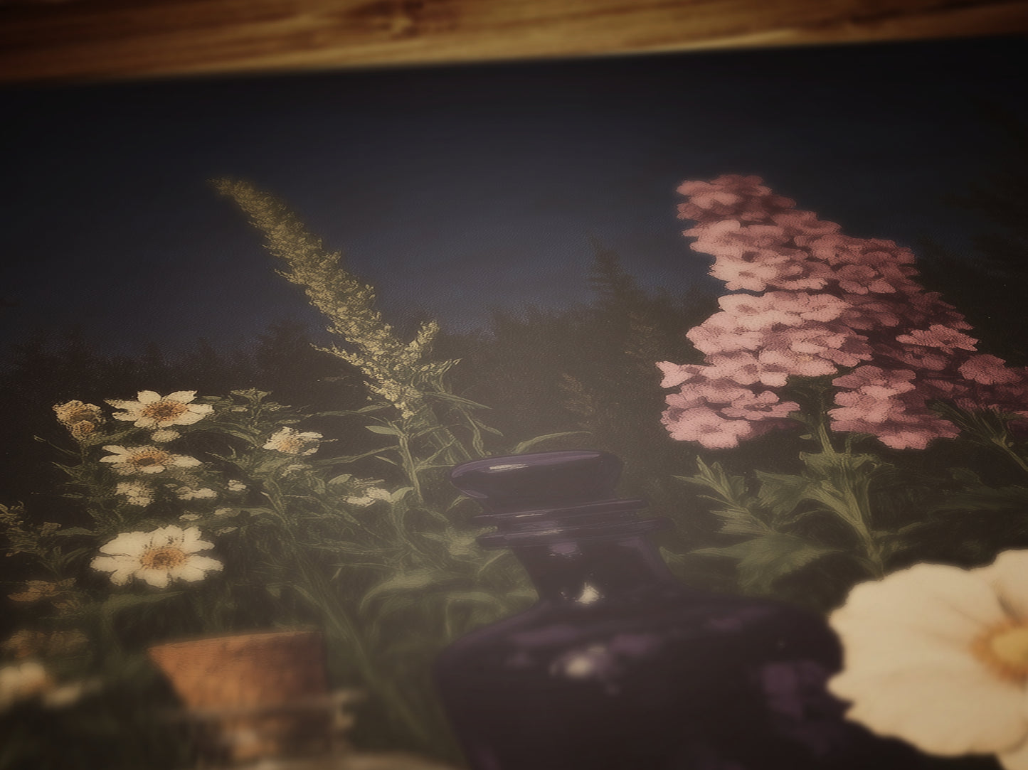 Apothecary Garden Wall Art Print, Vintage Painting Witchy Florals and Potion Bottles, Gothic Dark Academia And Cottagecore Decor