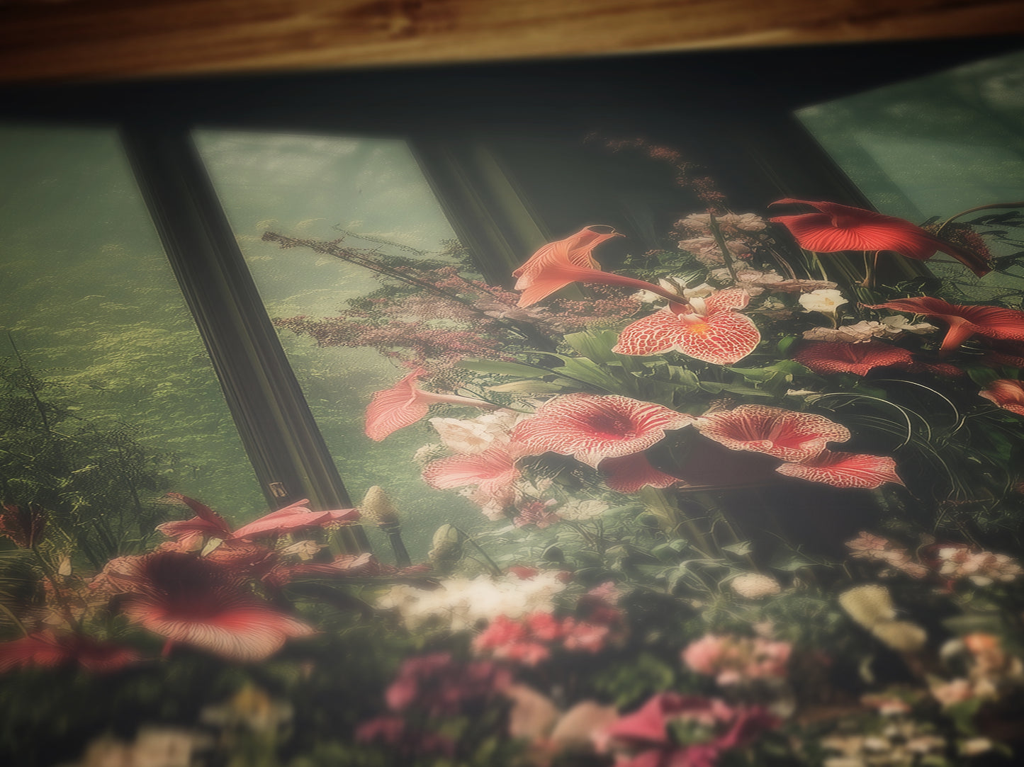 Victorian Greenhouse Art, Dark Botanical Print, Gothic Garden Floral Decor, Moody Cottagecore Wall Art, Vintage Plant Room Still Life Poster