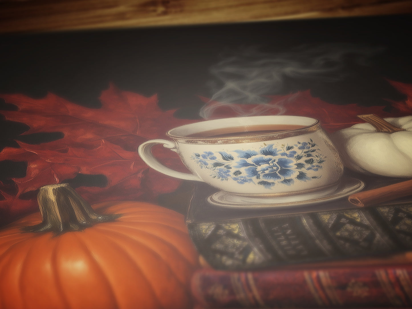 Pumpkin Spice Latte Fall Wall Art Print, Books, Cinnamon and Pumpkins, Halloween Cottagecore Print for Dark Academia, Spooky Autumn Decor