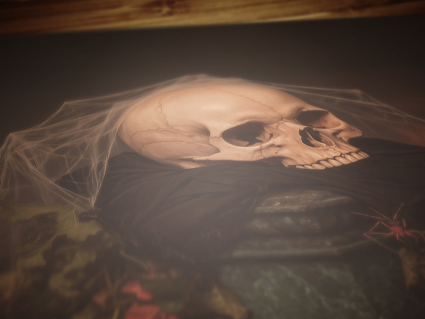 Vintage Skull and Pumpkin Halloween Wall Art Print, Autumn Spooky Vibes Poster, Dark Academia Decor, Witchy Interiors, Cottagecore Painting