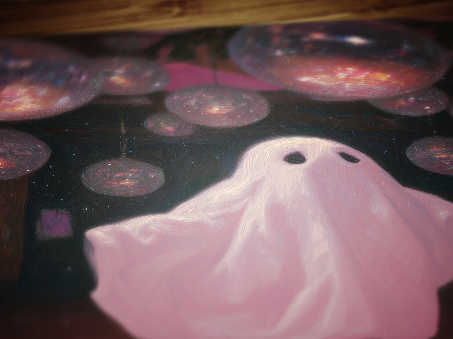 Funny Ghost Poster, Cute Pink Disco Ghost on Roller Skates, Gothic Painting, Dark Academia Wall Art, Halloween Whimsigoth Decor Gift