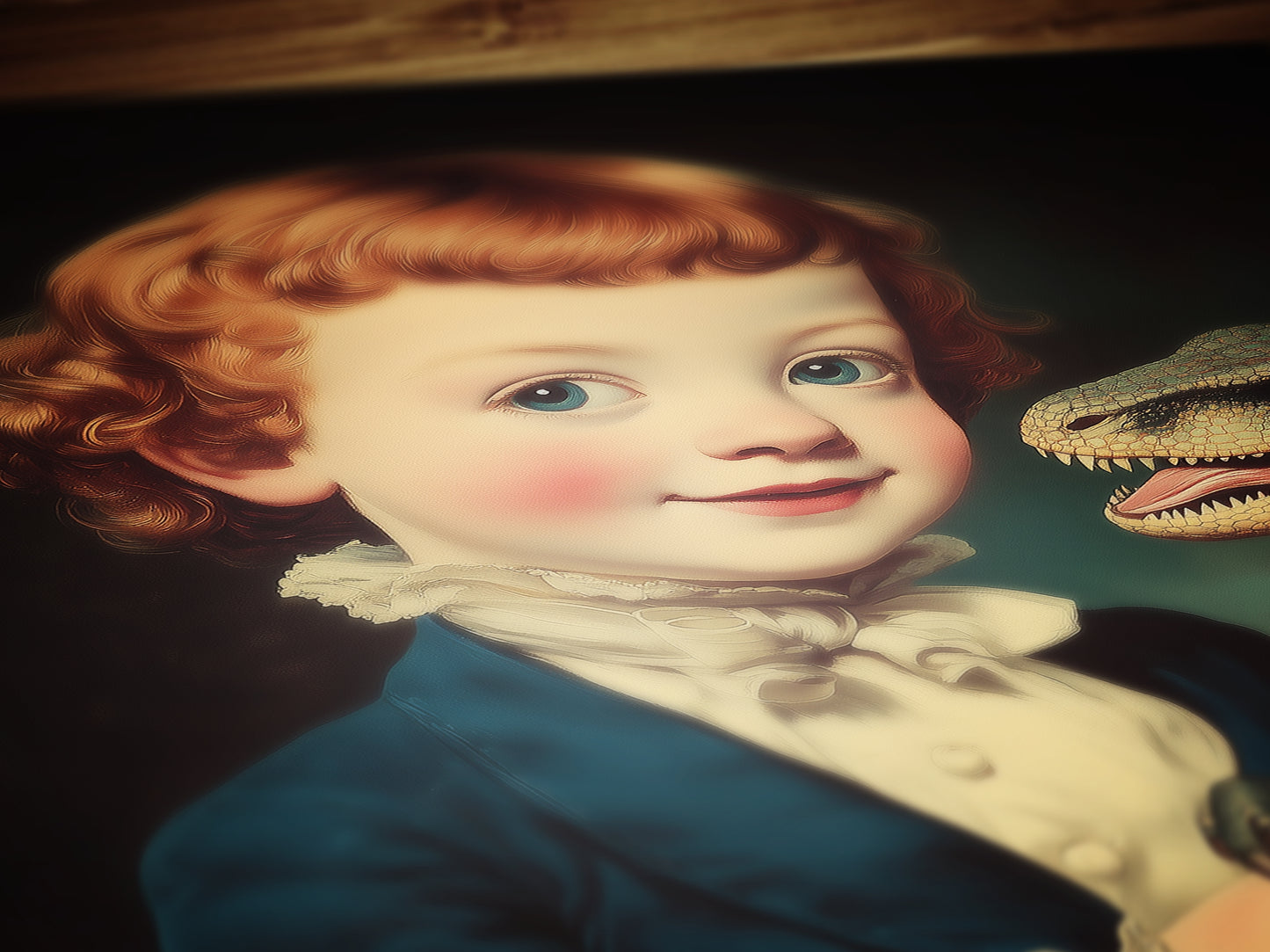 Cute Surreal Dinosaur Pet Portrait Wall Art, Whimsical Kids Room And Nursery Decor, Vintage Quirky Illustration Print