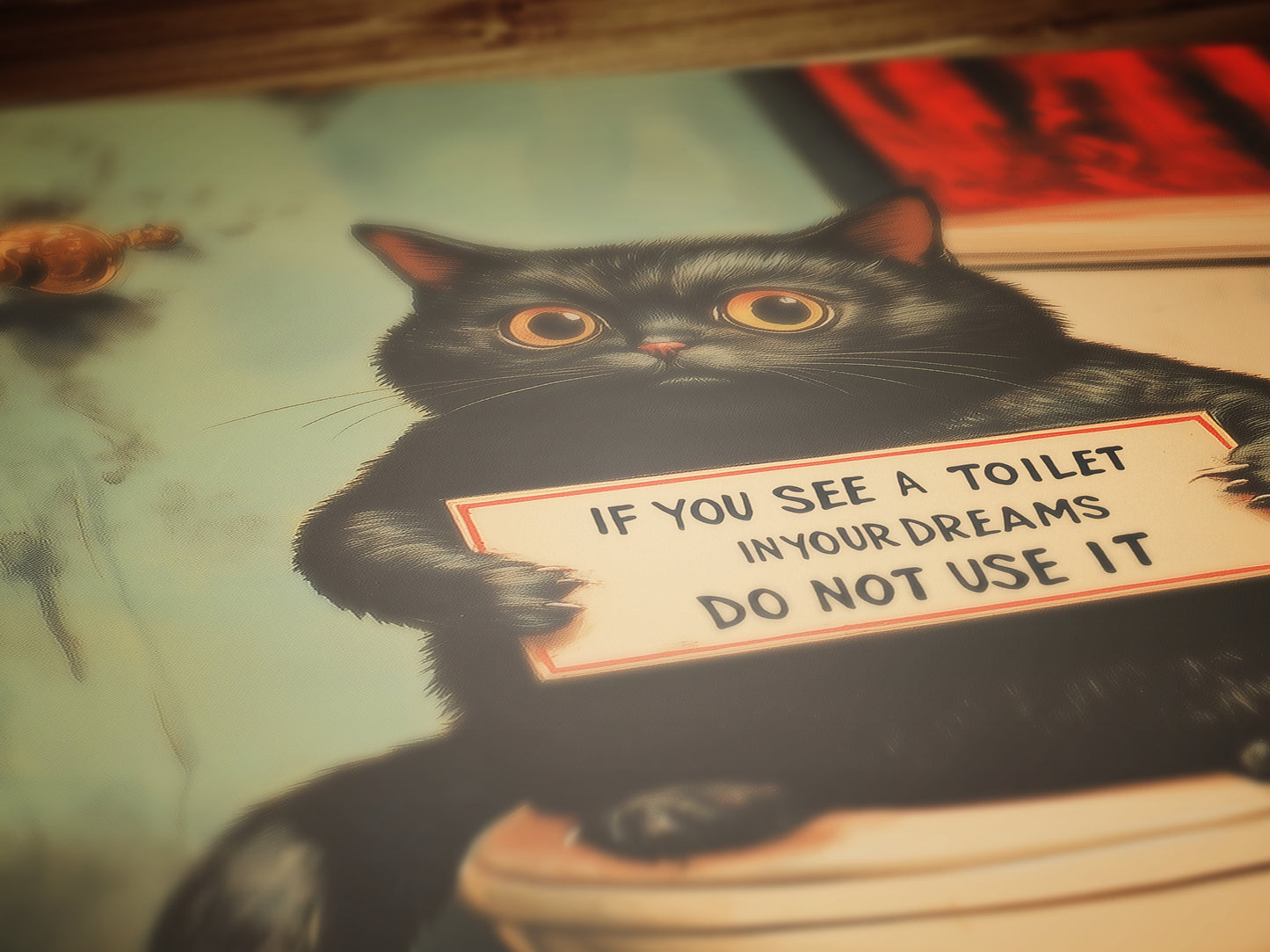 Funny Cat Bathroom Print, Quirky Weirdcore Cat Lovers Gift, Whimsigoth Wall Art, Vintage Style Funny Toilet Poster