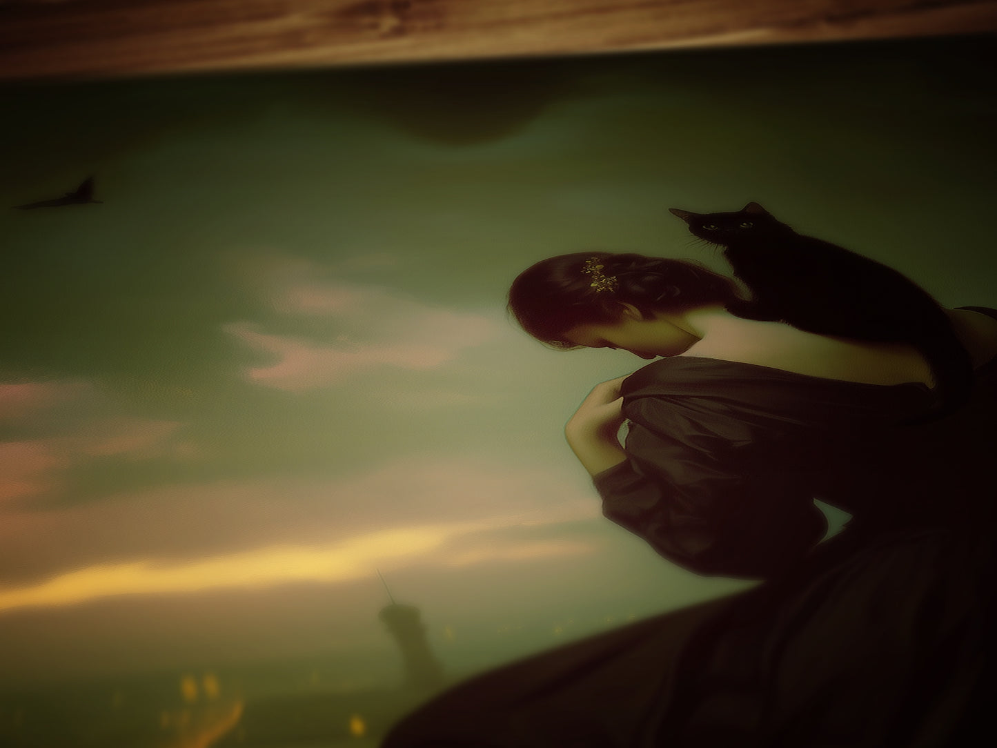 Gothic Lady and her Cat, Moody Vintage Poster, Art Poster Print, Dark Academia Home Decor, Victorian Art, Witchy Decor, Cat Lover Gift