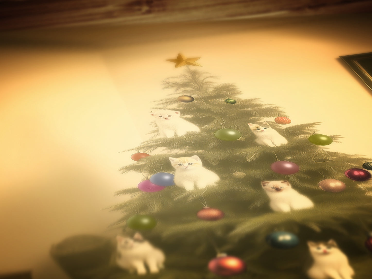 Retro Christmas Cat Tree Wall Art