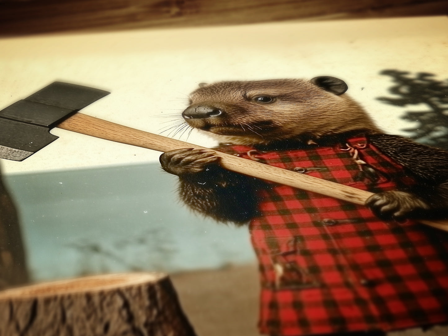 Beaver Lumberjack Portrait, Rustic Animal Art for Nature Lovers, Whimsical Animal Portrait with Retro Charm, Quirky Animal Prints