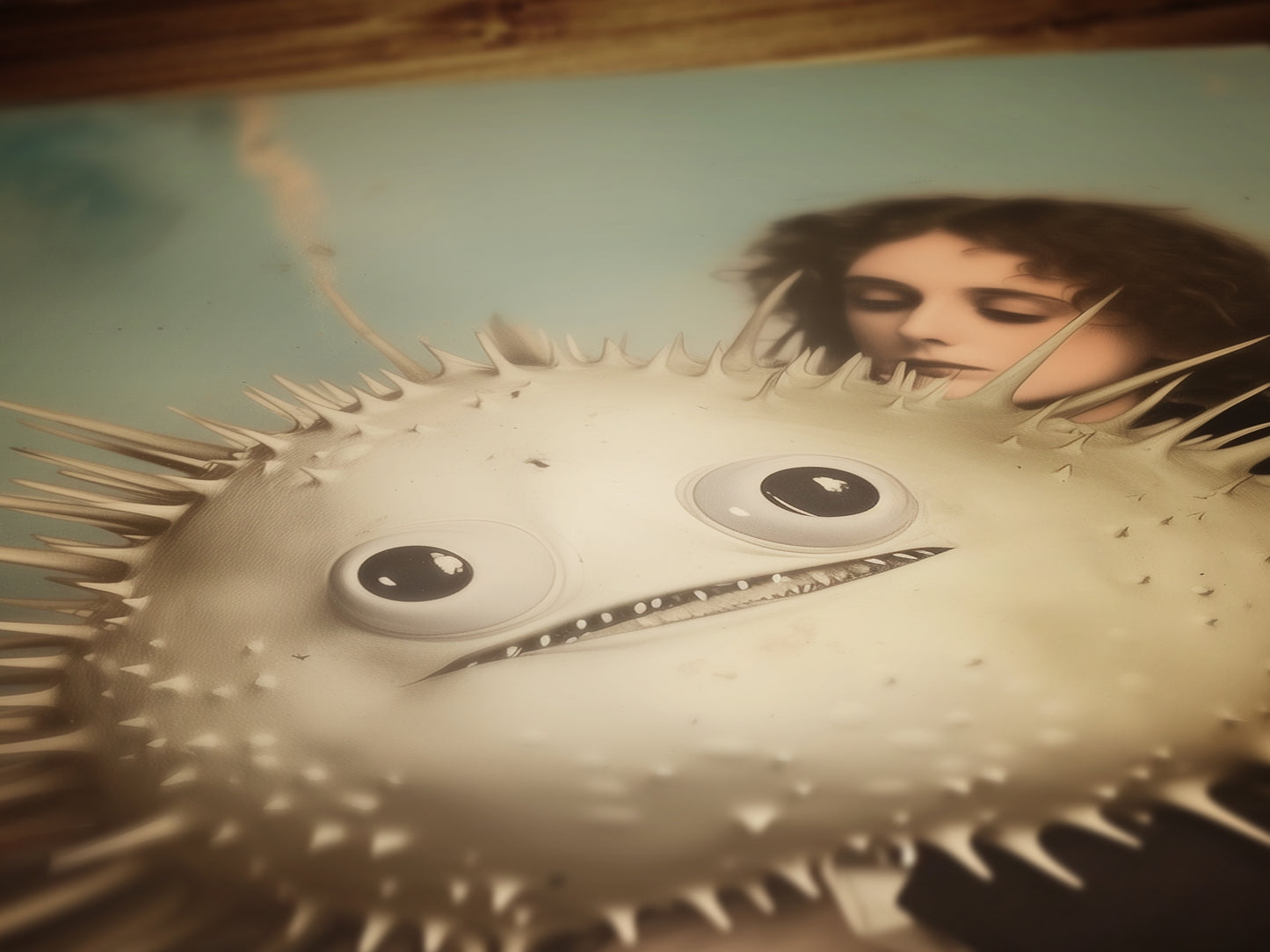 A Fishy Situation Woman with Pufferfish Gothic Decor Print