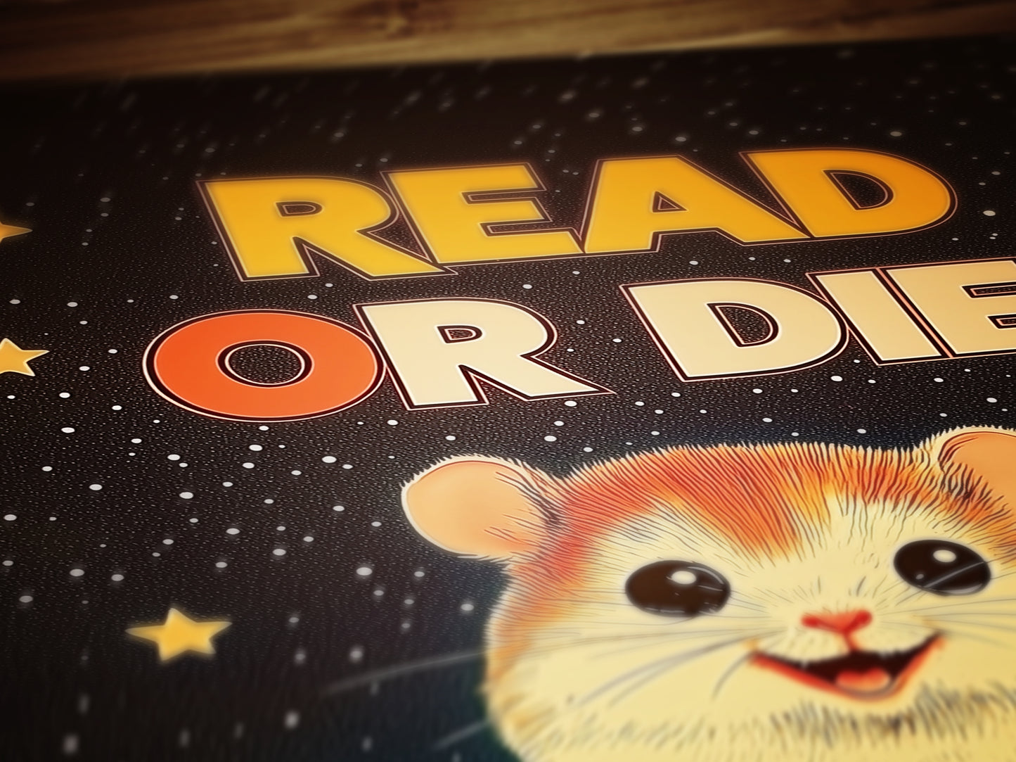 Read Or Die, Cosmic Nerdy Space Hamster Reading A Book, Cozy BookLover Gift Idea, Magical Animal Illustration, Weird Art Print