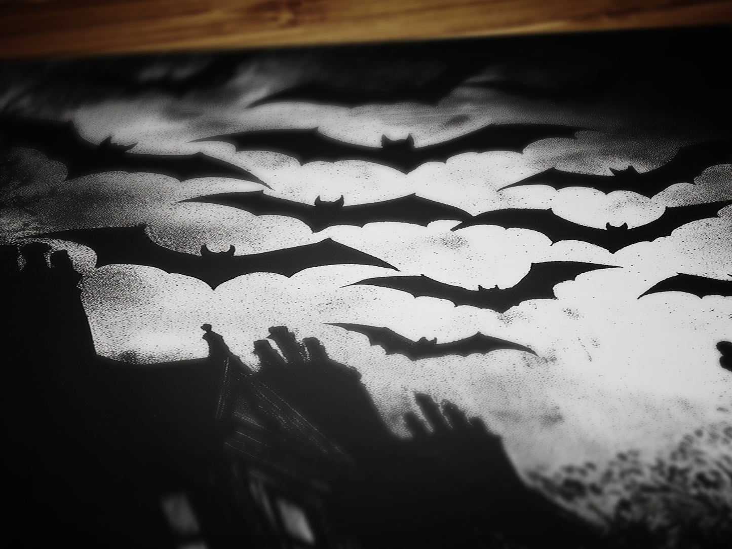 Bats Colony Flying In Dark Cloudy Sky Print, German Expressionism Wall Art Poster, Satanic Vintage Bat Painting, Dark Academia Home Decor