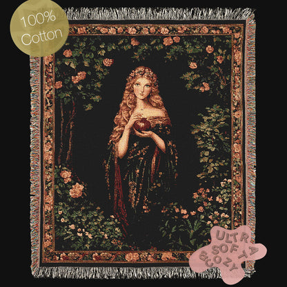 Persephone And The Pomegrante Woven Throw Blanket, Greek Mythology Goddes of the Underworld, Large Wall Tapestry, Witchcore Whimsigoth Decor