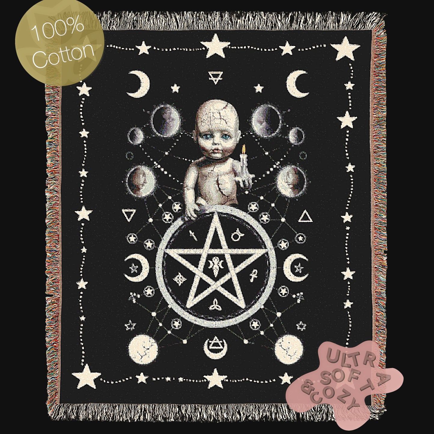 Pagan Satanic Gothic Baby Doll Large Tapestry Blanket, Woven Wall Art, Whimsigoth Pastel Goth Decor, Gift for Macabre Occult Lovers