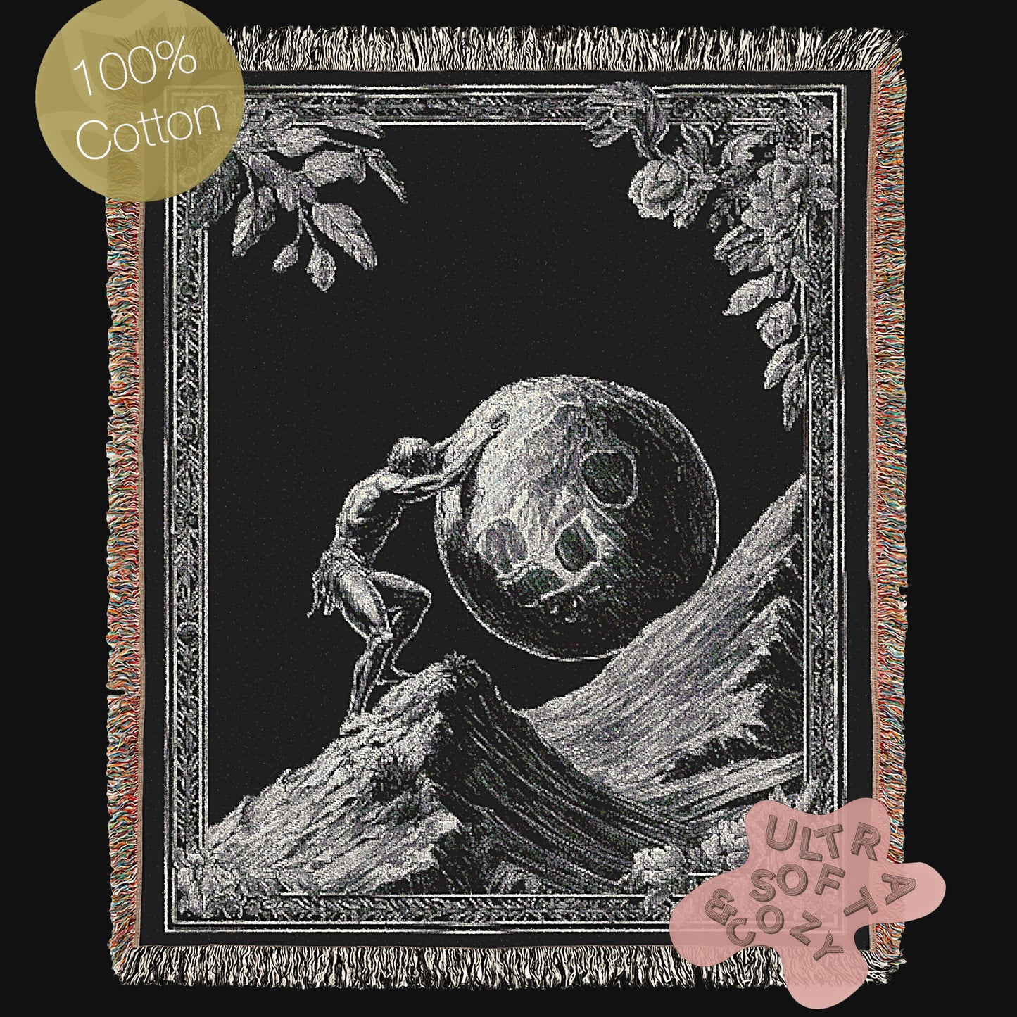 Sisyphus Woven Blanket, Greek Mythology Large Wall Tapestry, Throw Blanket Couch, Whimsigoth Dark Academia Perseverance Art