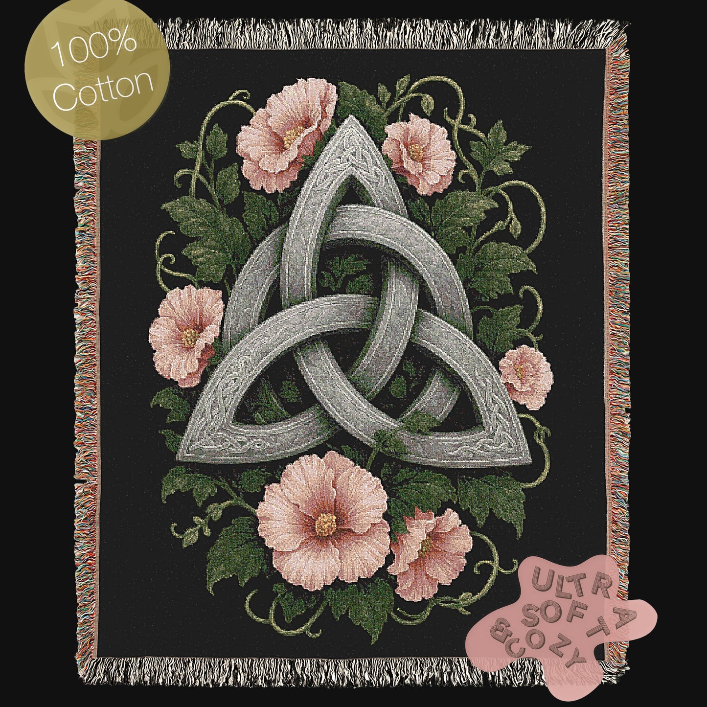 Celtic Triquetra Large Wall Tapestry, Woven Throw Blanket, Witchcore Wall Decor Over The Bed, Gift for Her, Wiccan Altar Cloth Gift