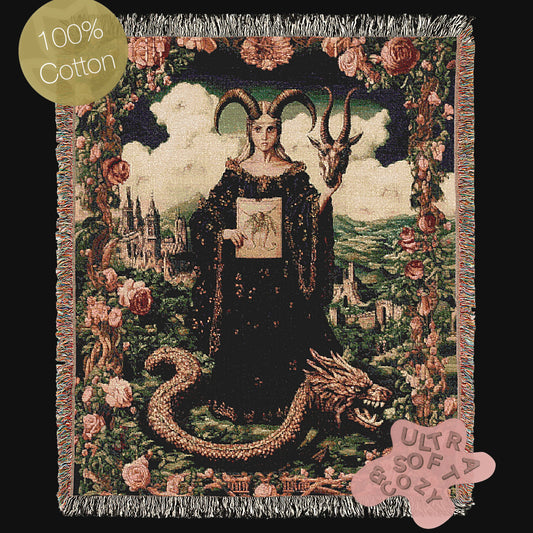 Lilith Woven Blanket, Floral Satanic Wall Art, Nature Tapestry Throw, Moody Cottagecore Whimsigoth Botanical Home Decor, Witchy Gift