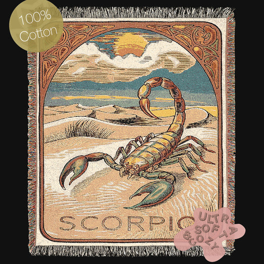 Art Nouveau Zodiac Woven Fringe Blanket, Scorpio Tapestry, Zodiac Astro Signs Oversized Blanket, Woven Fringe Throw, Scorpio Gift