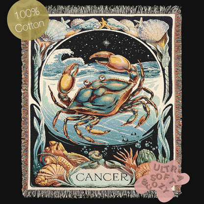 Art Nouveau Zodiac Cancer Woven Fringe Blanket