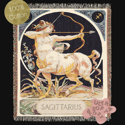 Art Nouveau Zodiac Sagittarius Woven Fringe Blanket