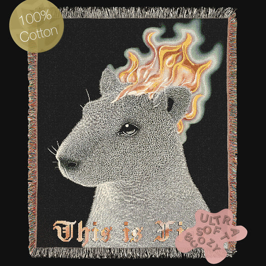 This is Fine, Capybara On Fire, Funny Tapestry, Woven Wall Art, Surreal Cozy Dark Humour Woven Large Tapestry, Meme Throw Blanket